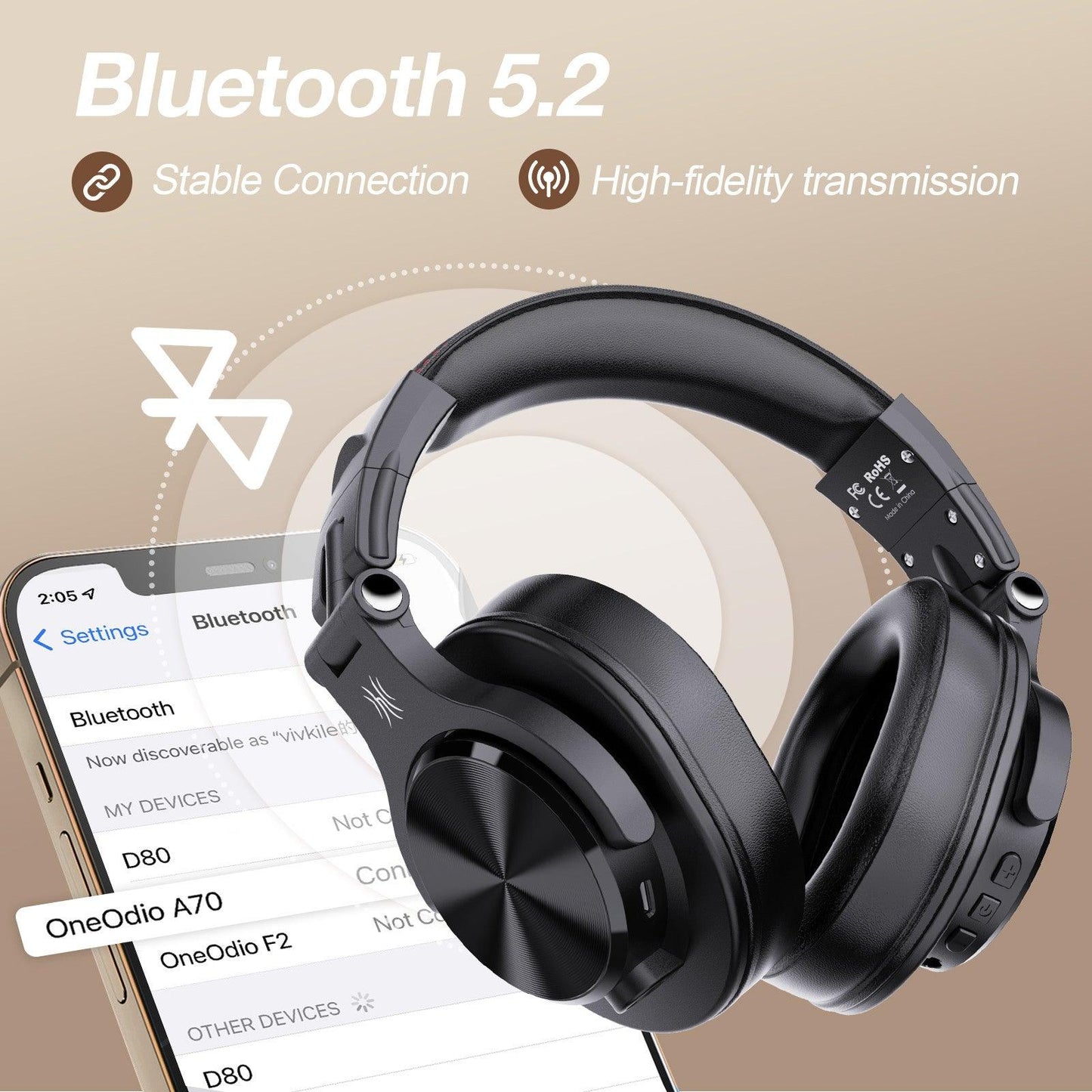 OneOdio® A70 Bluetooth & Wired Headphones, UK imported