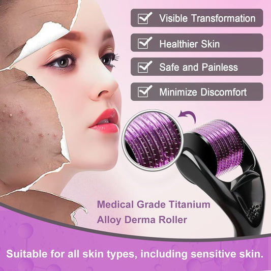 Derma Roller | Needles 0.5mm | 540 Titanium Micro Needles for Face | Beard Hair Growth and Scars Facial Roller Derma Rolling Skin Roller for Home Use