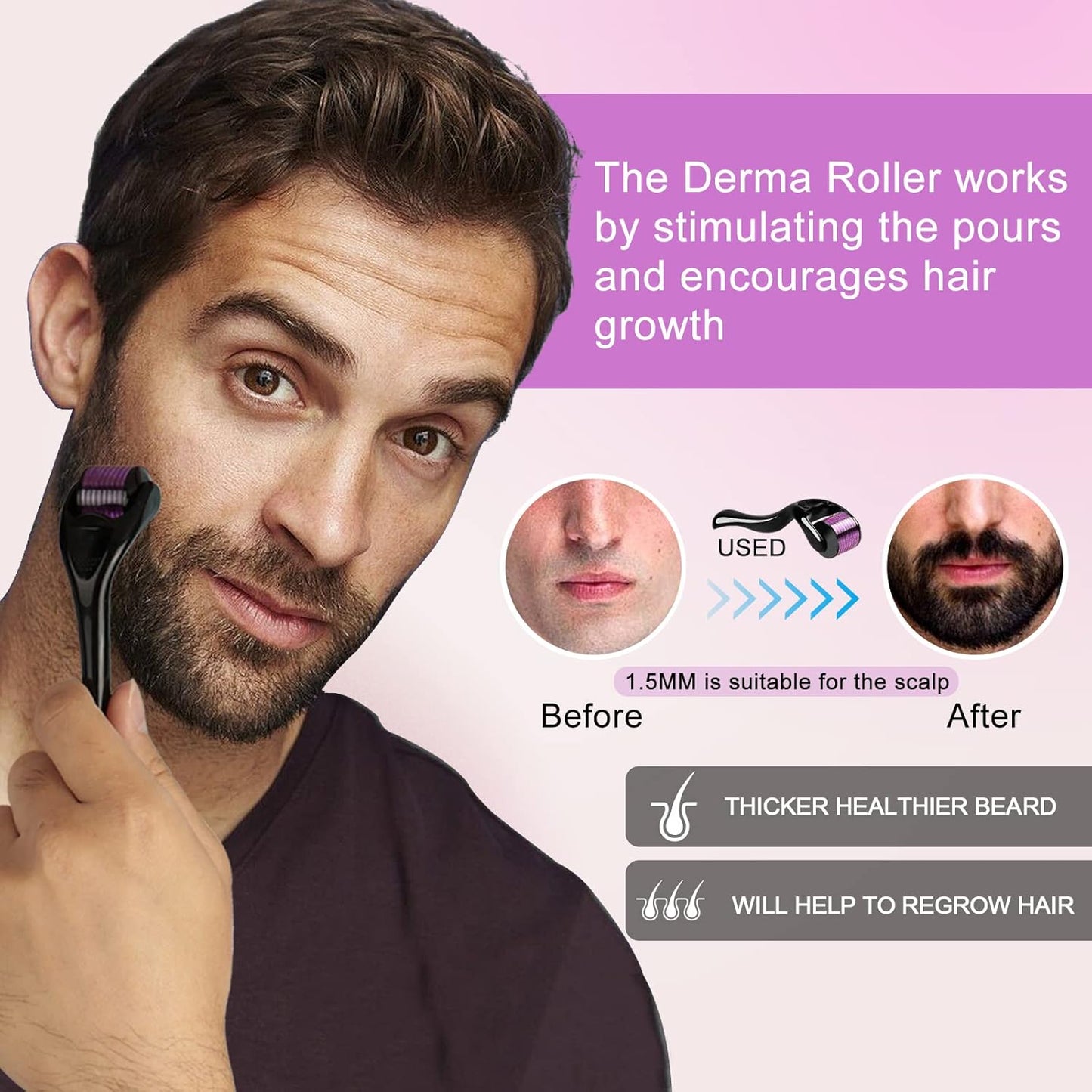 Derma Roller | Needles 0.5mm | 540 Titanium Micro Needles for Face | Beard Hair Growth and Scars Facial Roller Derma Rolling Skin Roller for Home Use