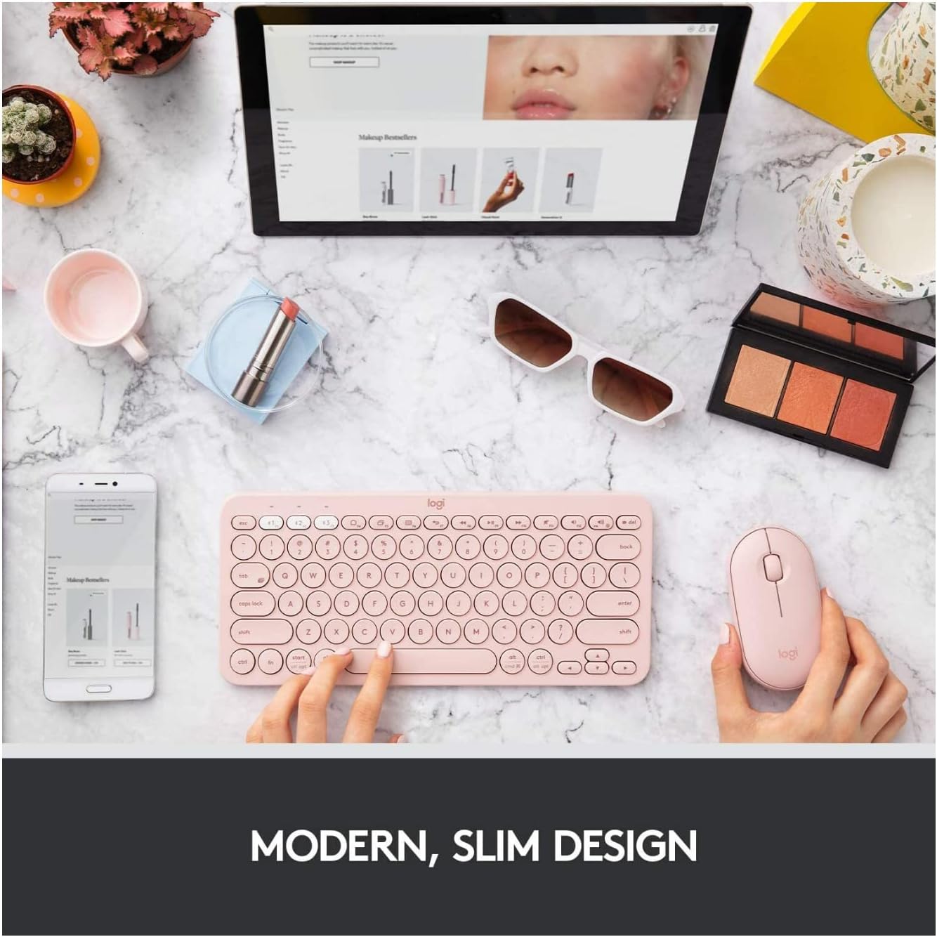 Logitech M350 Pebble Wireless Mouse with Bluetooth or 2.4 GHz Receiver Silent click (Pink Rose)