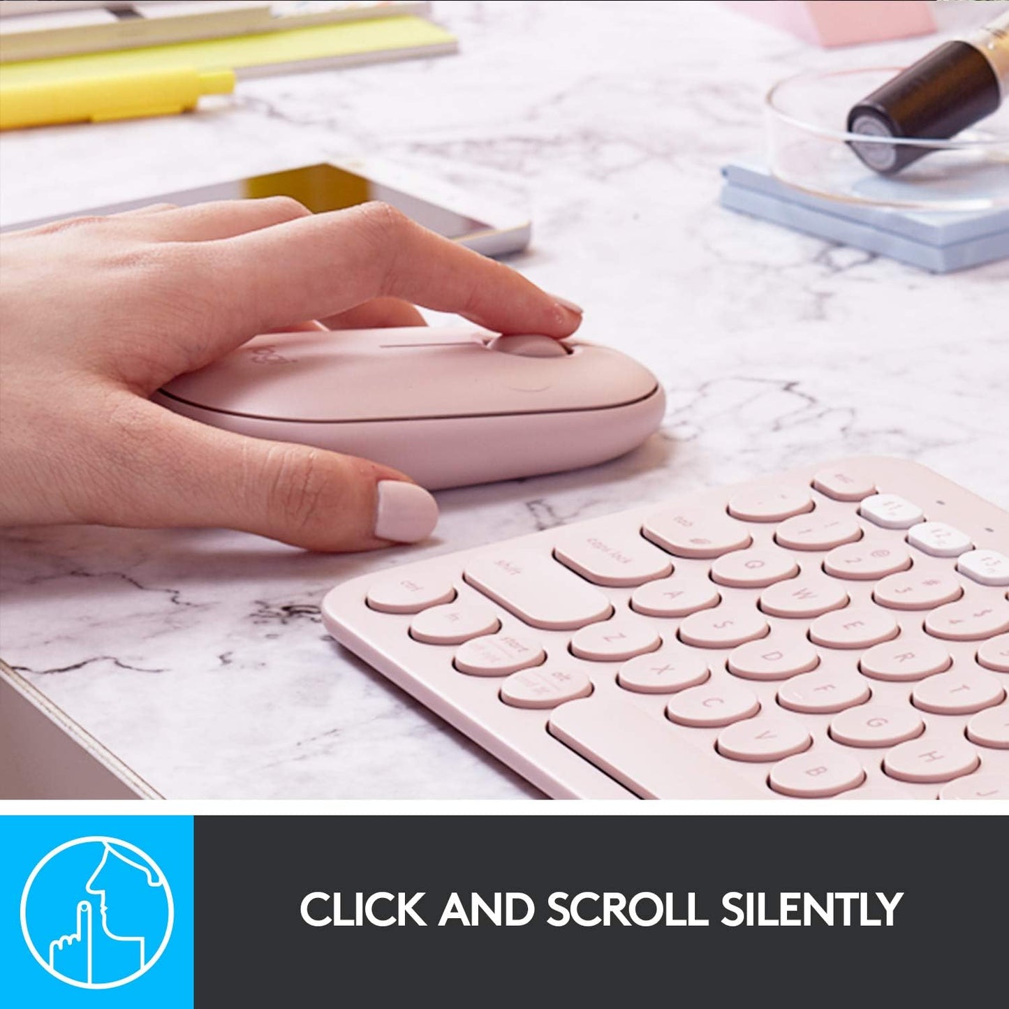 Logitech M350 Pebble Wireless Mouse with Bluetooth or 2.4 GHz Receiver Silent click (Pink Rose)