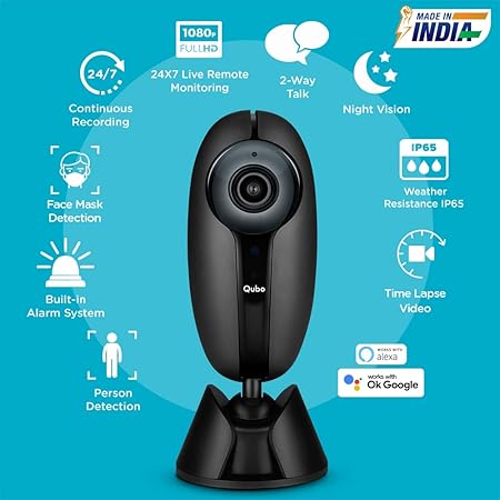 Qubo Outdoor Security Camera (Black) from Hero Group | 2MP 1080p Full HD | Night Vision | Mobile App Connectivity | Cloud & SD Card Recording