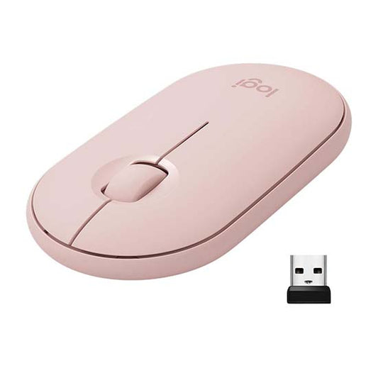 Logitech M350 Pebble Wireless Mouse with Bluetooth or 2.4 GHz Receiver Silent click (Pink Rose)
