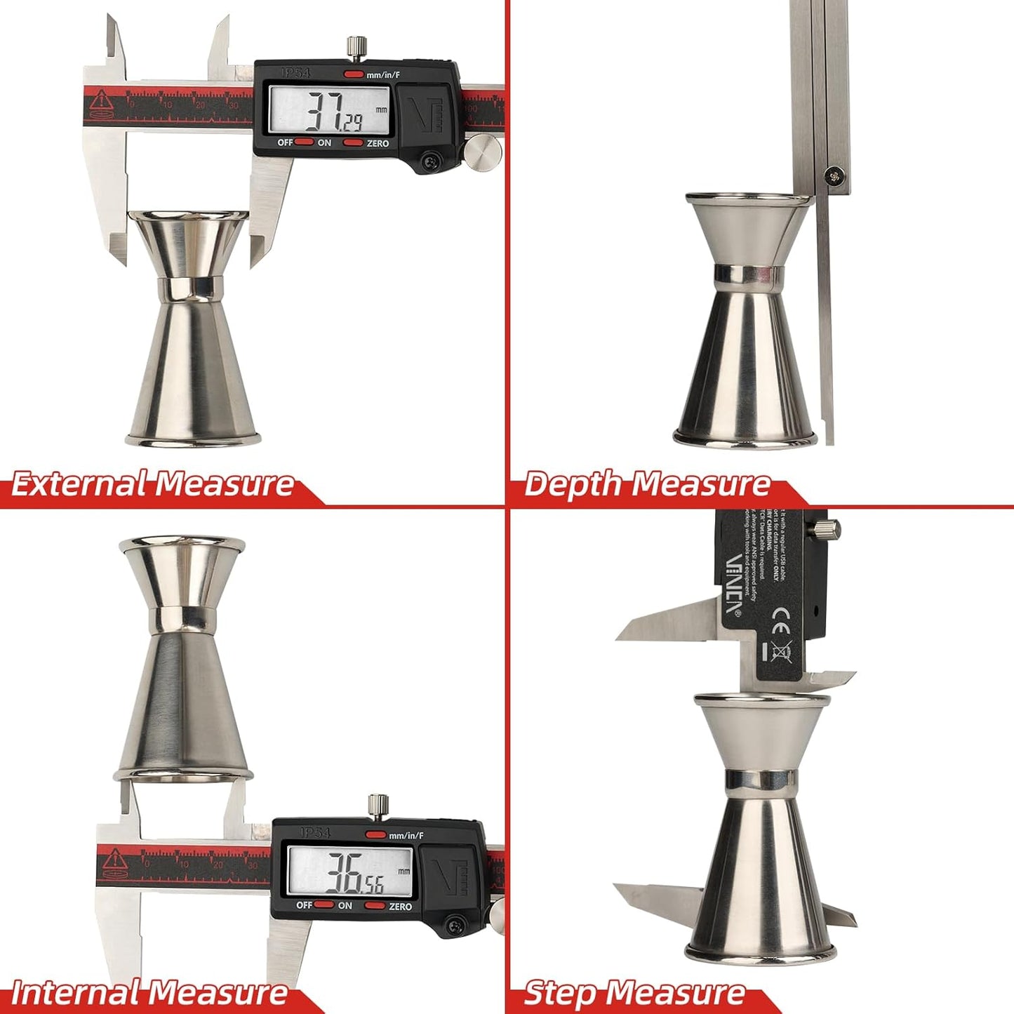VINCA IP54 Grade Digital Caliper | DCLA-0605 6 Inch/150mm | Inch/Millimeter/Fraction Conversion | Stainless Steel | Large LCD Screen